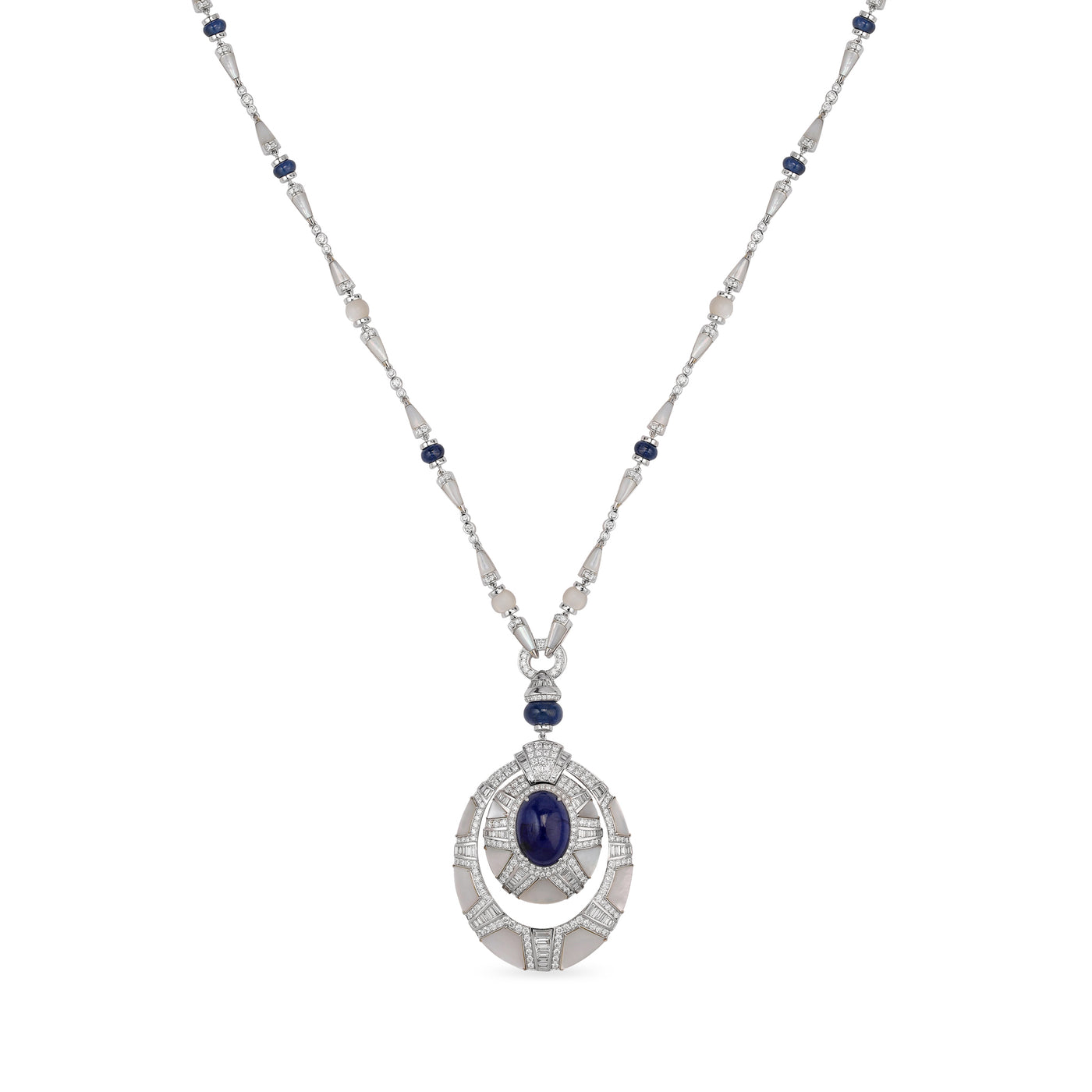 Soit Belle White Gold Diamond Pendant with Blue Sapphire