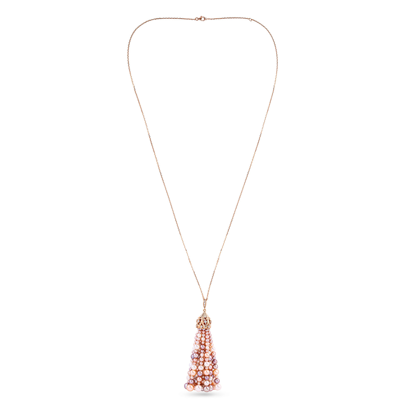Rose Gold Diamond Pendant with Multi-Color Pearls
