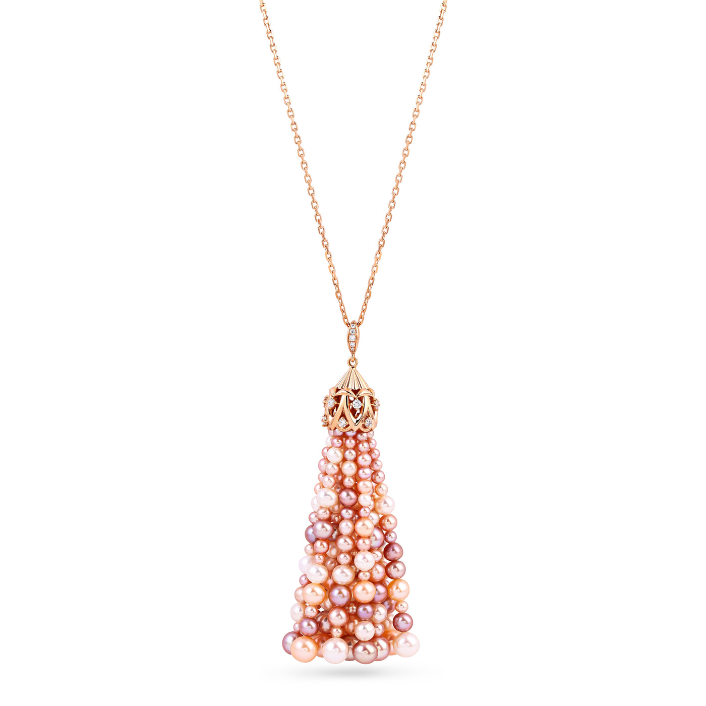 Soit Belle Rose Gold Diamond Pendant with Multi-Color Pearls