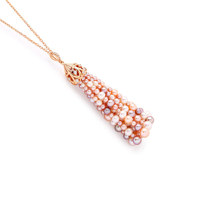 Rose Gold Diamond Pendant with Multi-Color Pearls