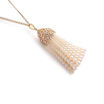 Yellow Gold Diamond Pendant with Pearls