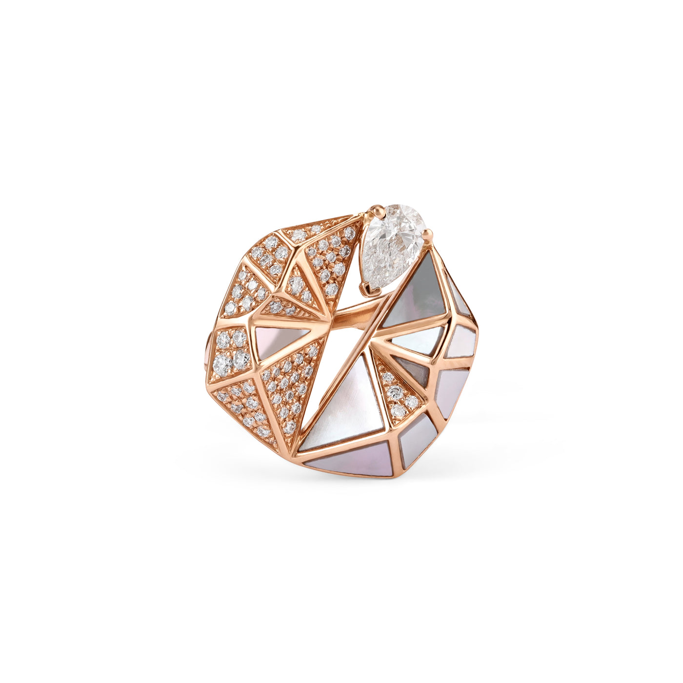Soit Belle Geomatric Rose Gold Diamond Ring With Mop