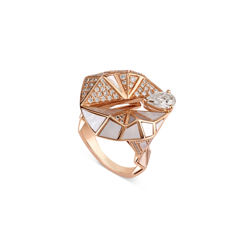 VISTA Geomatric Rose Gold Diamond Ring With Mop