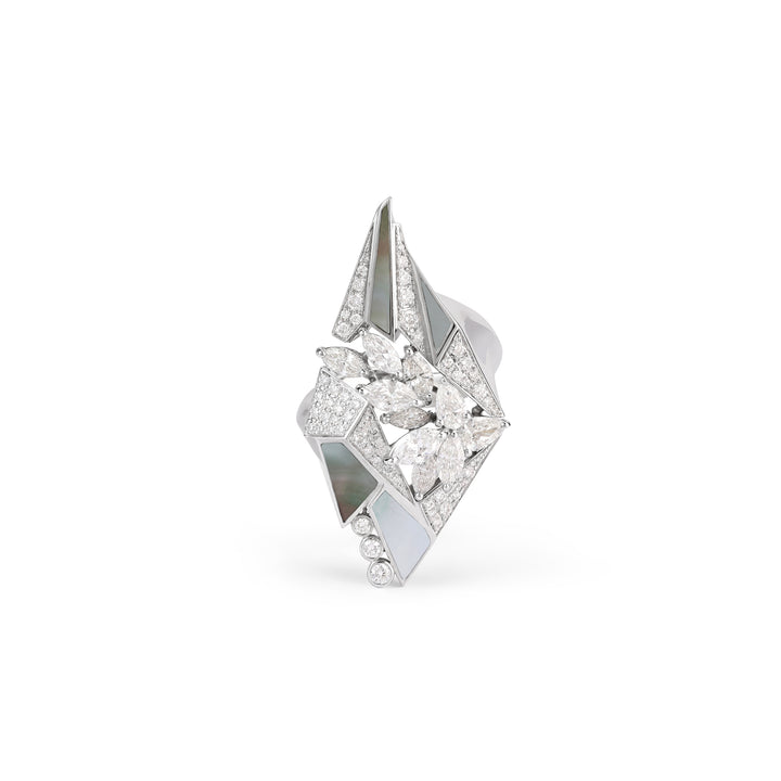 VISTA White Gold Diamond ( XL ) Ring With Mother Of Pearl
