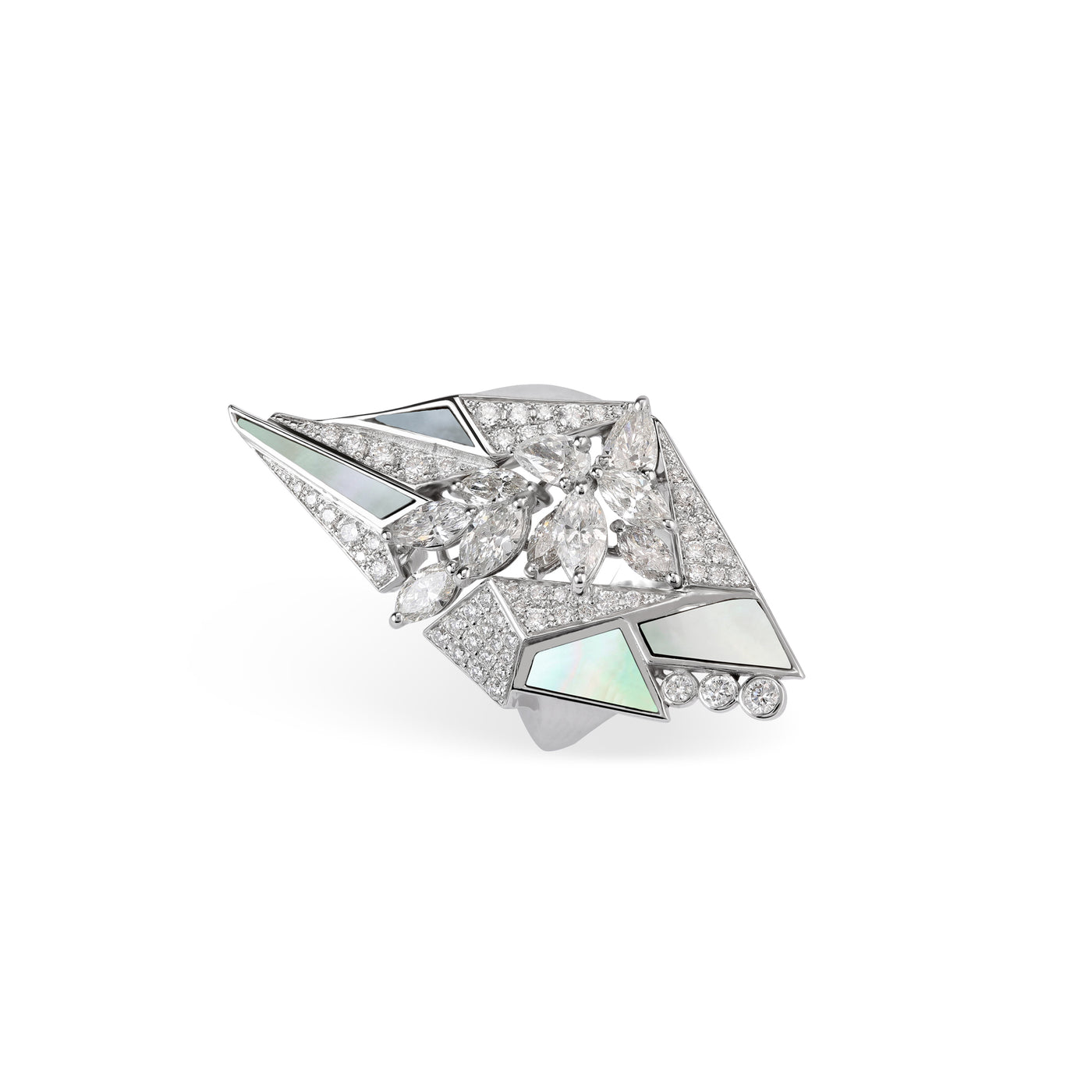 White Gold Diamond ( XL ) Ring With Mother Of Pearl