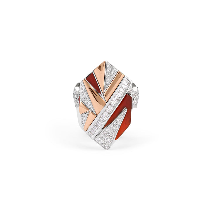 VISTA Geometric White Gold Diamond Ring with Carnelian