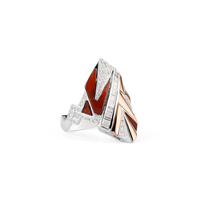 VISTA Geometric White Gold Diamond Ring with Carnelian