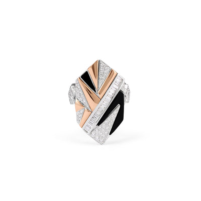 VISTA White Gold Diamond Geometric ring with black onyx