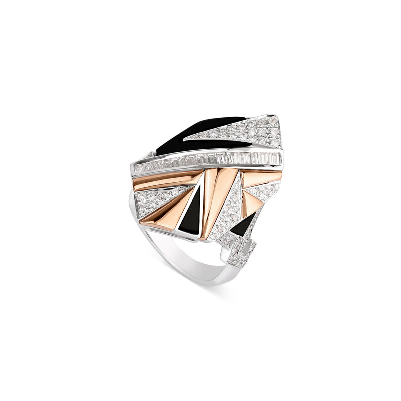 VISTA White Gold Diamond Geometric ring with black onyx