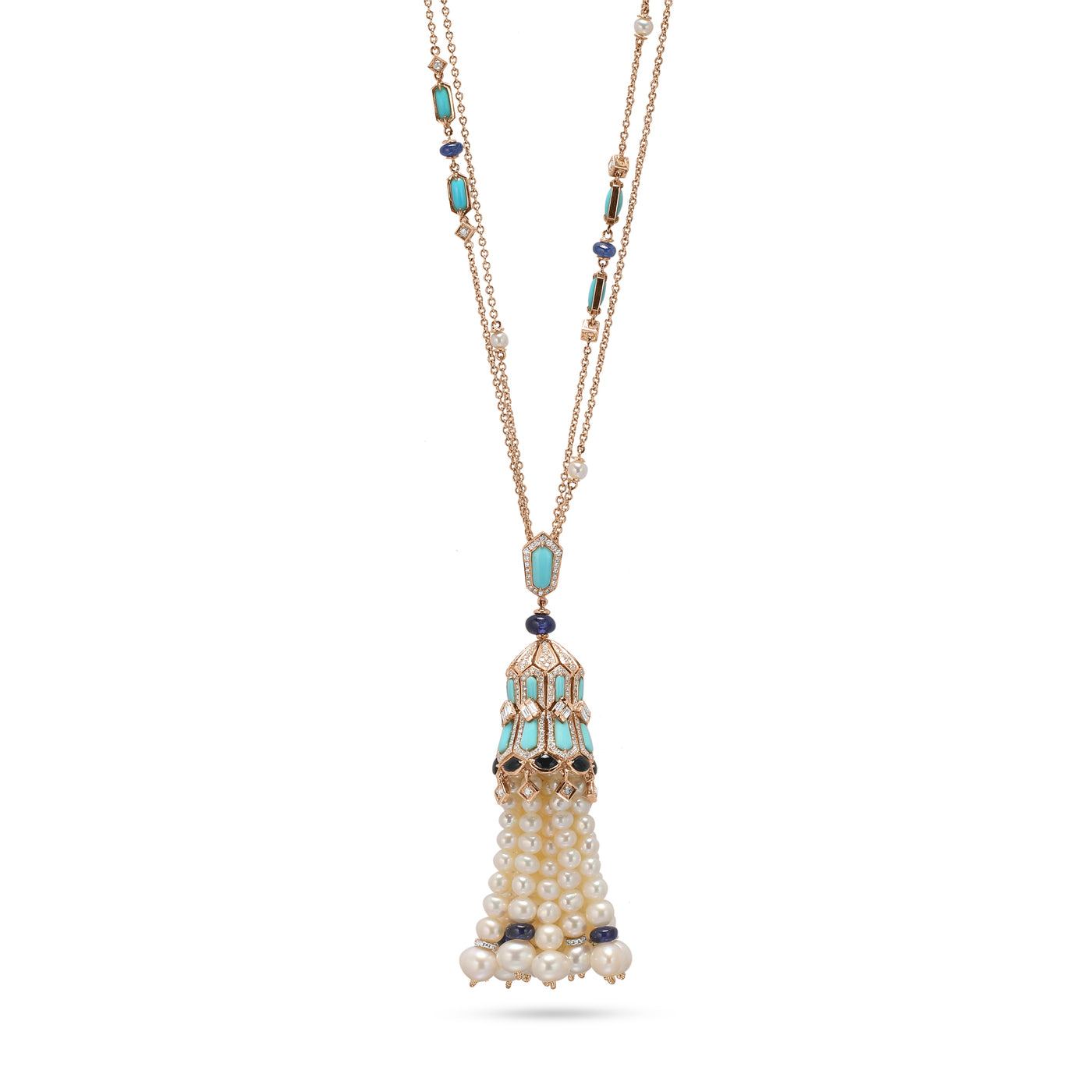Soit Belle diamond rose gold pendant with pearls and blue sapphire