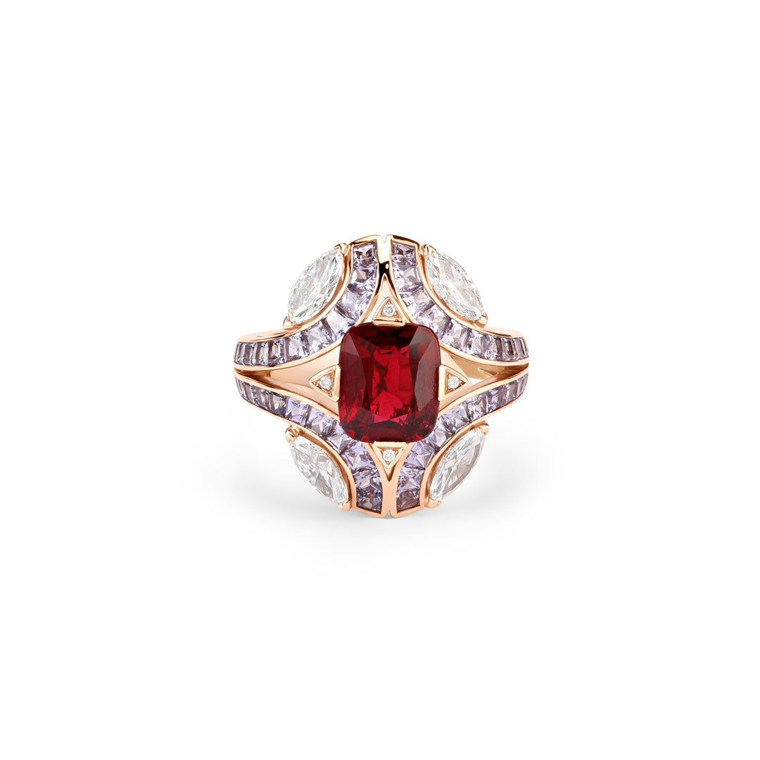 Soit Belle Rose gold diamond ring with vivid Natural spinel