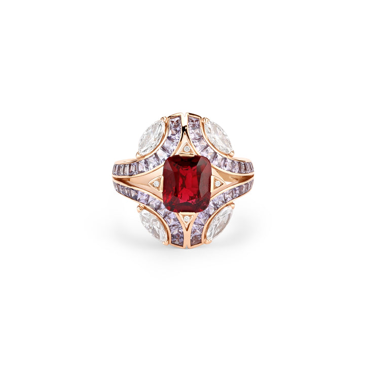Soit Belle Rose gold diamond ring with vivid Natural spinel