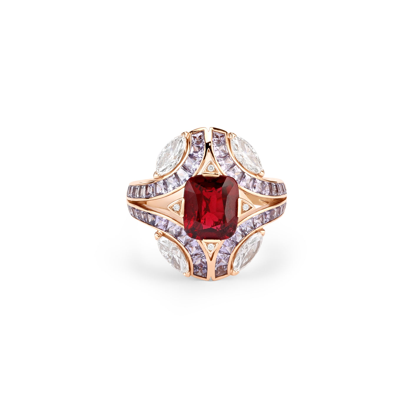 Soit Belle Rose gold diamond ring with vivid Natural spinel