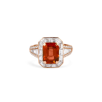 LA MINIERA Rose Gold Diamond ring with Natural Spessartine Garnete