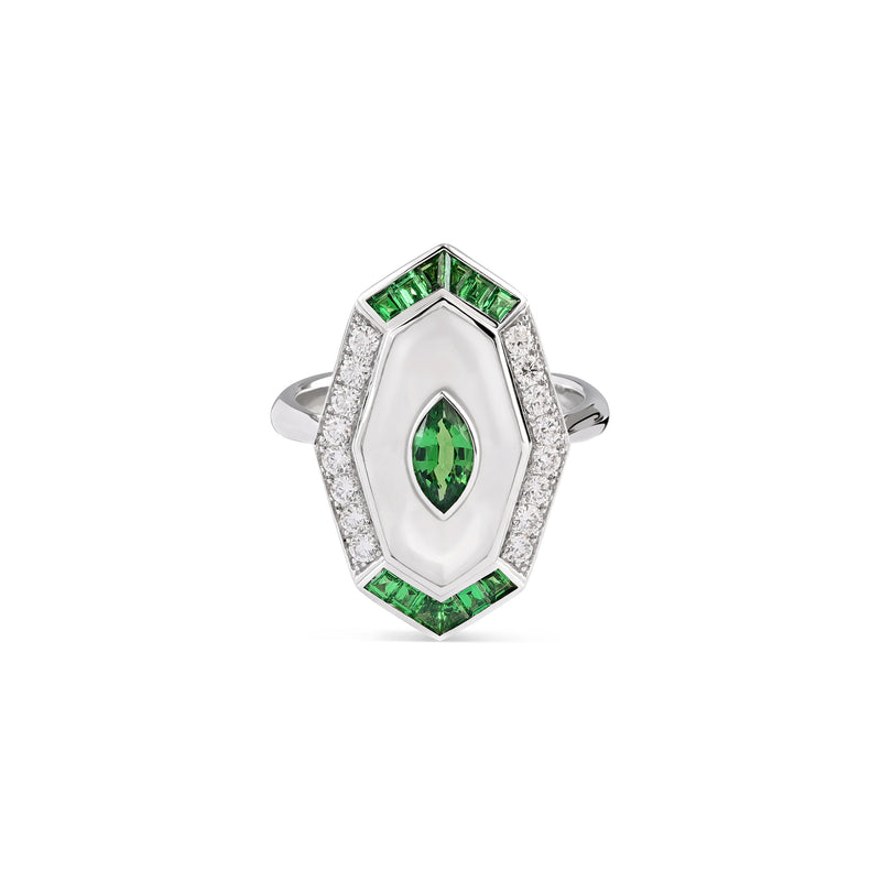 LA MINIERA EXCUBERANT WHITE GOLD DIAMOND RING WITH TSAVORITE