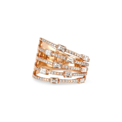 DILARA Rose Gold Claw Baguette Diamond Ring