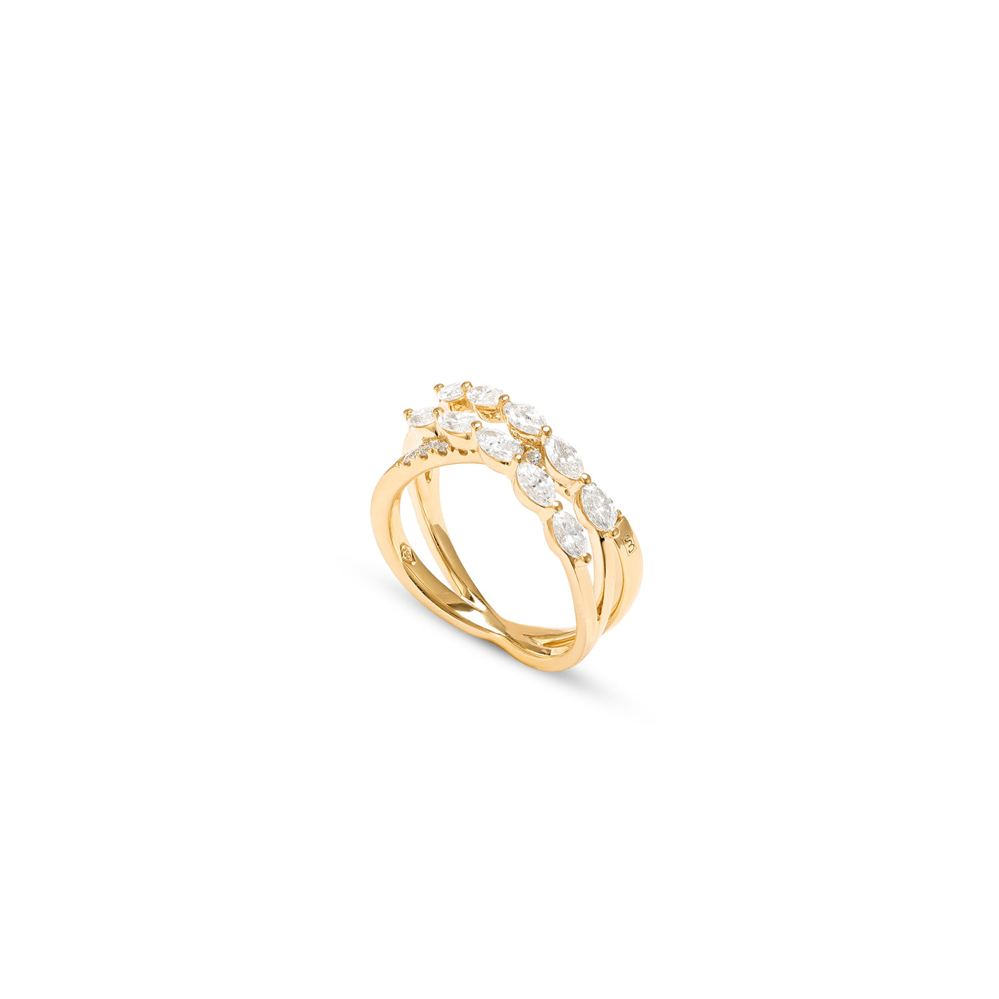 Yellow gold twist overlapping diamond ring