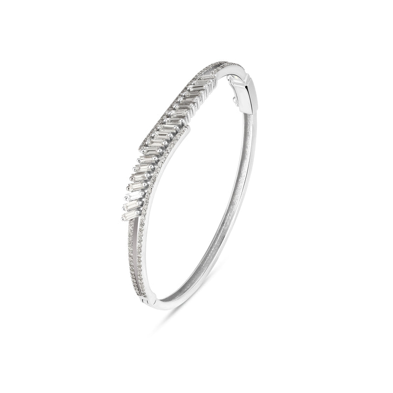 DILARA White Gold Curve Line Diamond Bangle