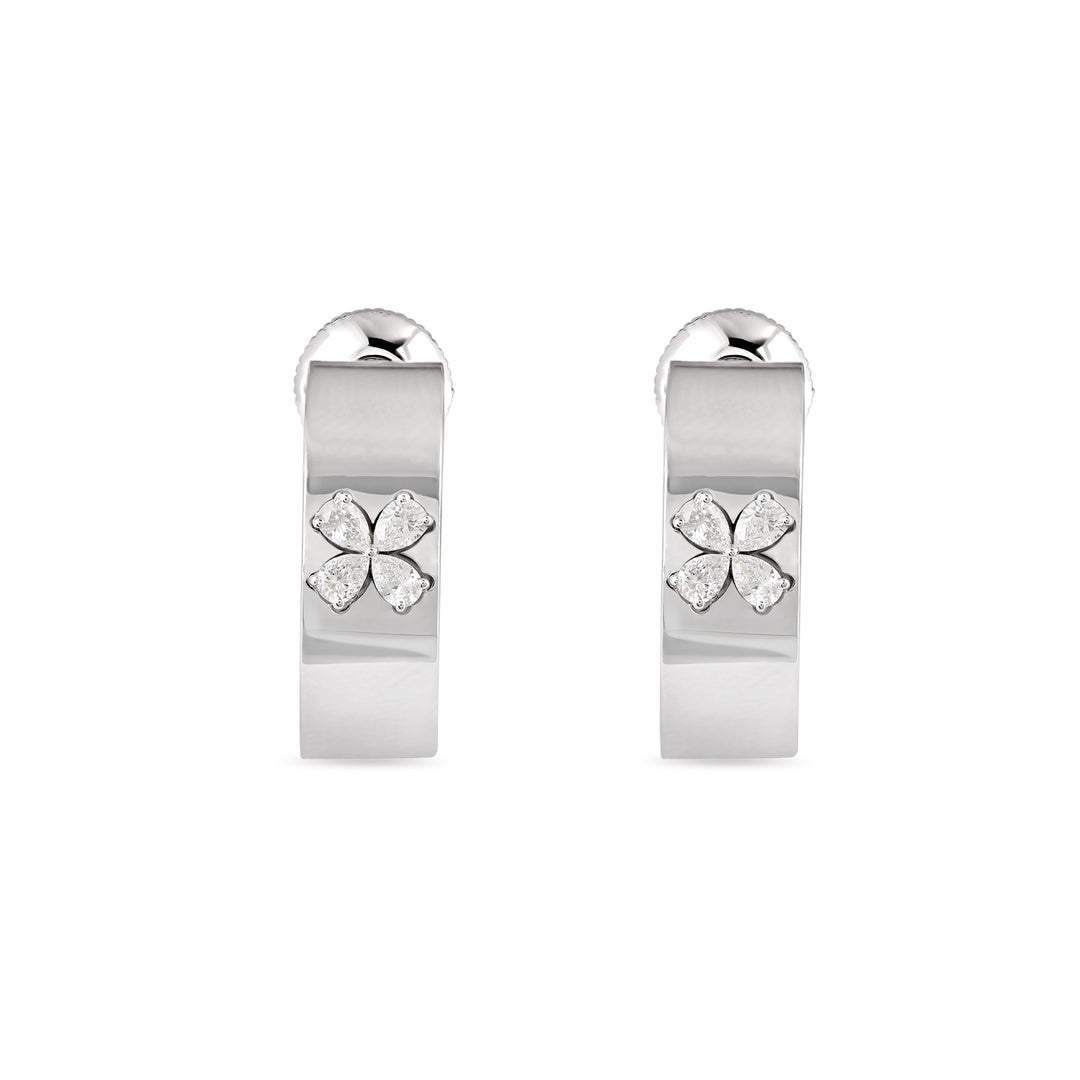 RONZA White Gold Hoop Floral Diamond Earring