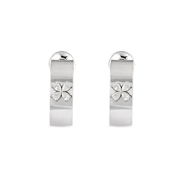 RONZA White Gold Hoop Floral Diamond Earring