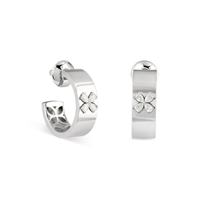 RONZA White Gold Hoop Floral Diamond Earring