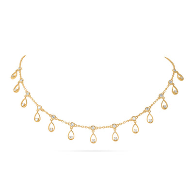 Soit Belle Yellow Gold Choker with Dangling Pear and Round Diamonds