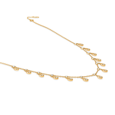 Yellow Gold Choker with Dangling Pear and Round Diamonds