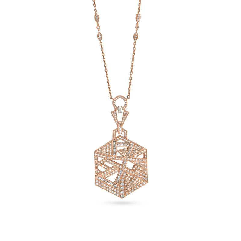 VISTA Large Rose Gold hexagon  Diamond Pendant