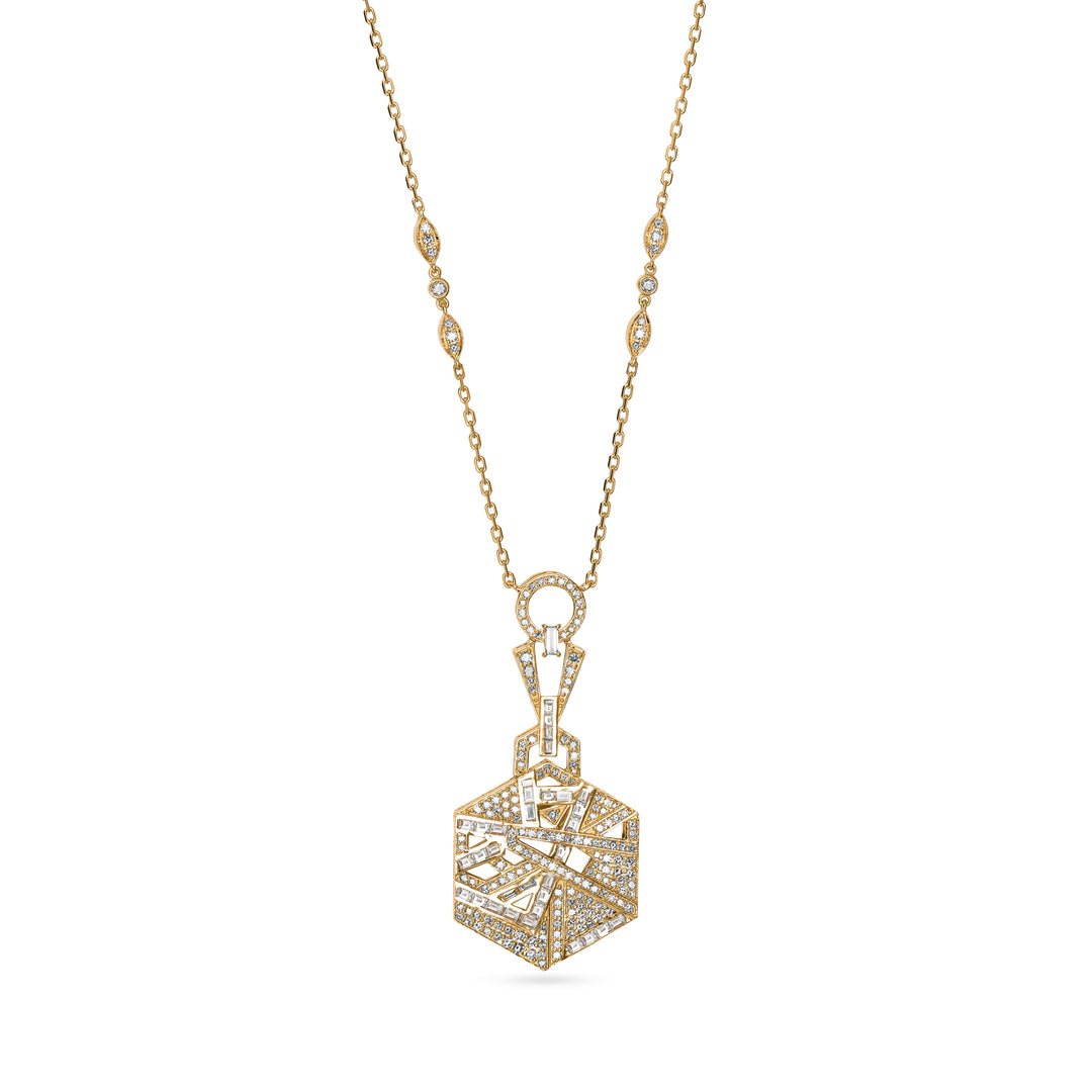 VISTA Small Yellow Gold hexagon Diamond Pendant
