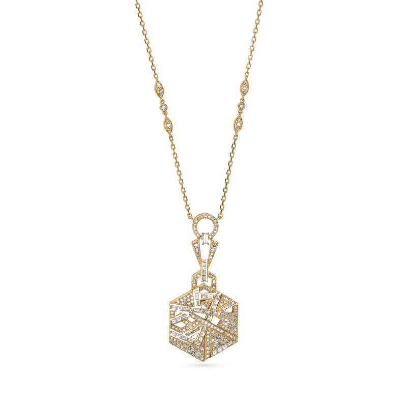 VISTA Small Yellow Gold hexagon Diamond Pendant