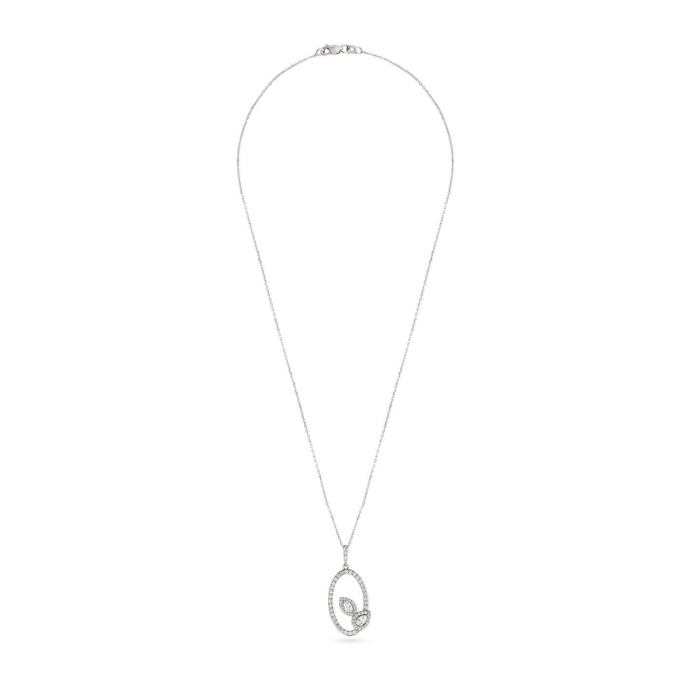 Soit Belle White Gold Oval with Leaves Diamond Pendant: Nature's Delicate Beauty.