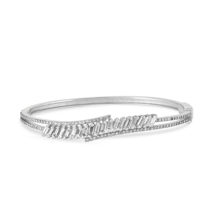 DILARA White Gold Curve Line Diamond Bangle
