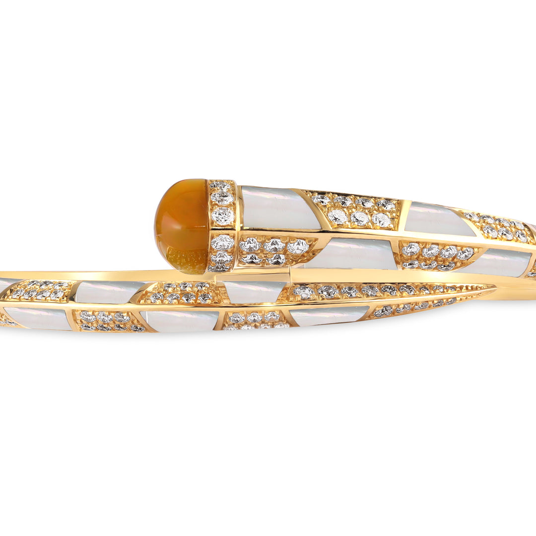 Yellow Gold Bangle With Natural Opal