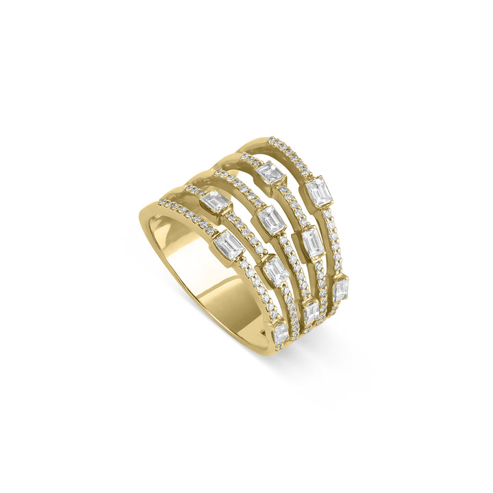 DILARA Yellow Gold Claw Baguette Diamond Ring