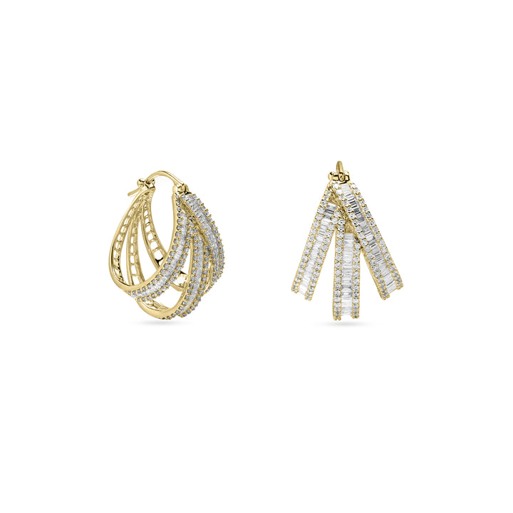 DILARA Yellow gold three lines diamond hoops