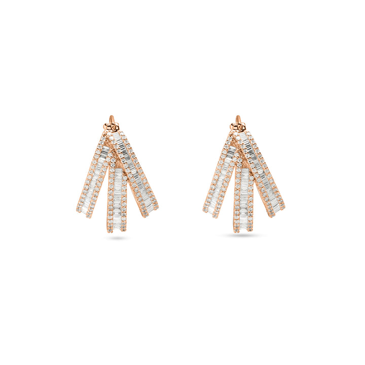 DILARA Rose gold three lines diamond hoops