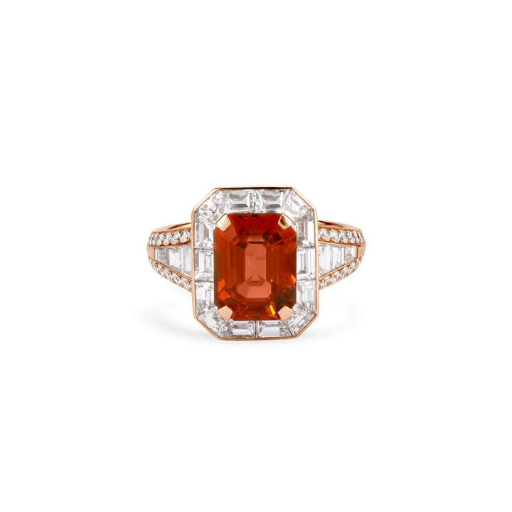 LA MINIERA Rose Gold Diamond ring with Natural Spessartine Garnete
