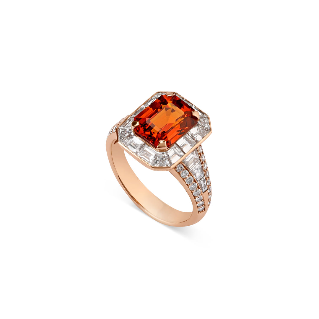 LA MINIERA Rose Gold Diamond ring with Natural Spessartine Garnete