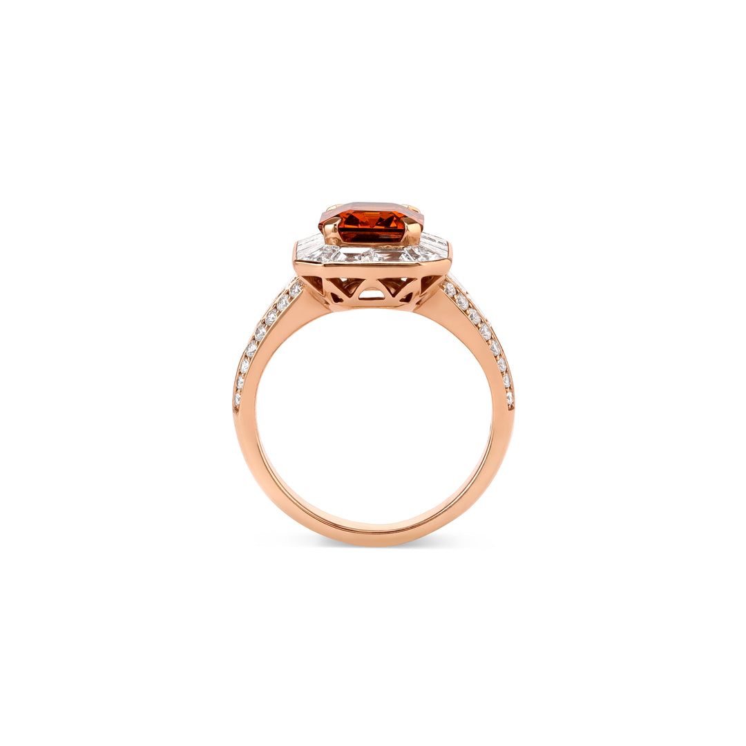 LA MINIERA Rose Gold Diamond ring with Natural Spessartine Garnete