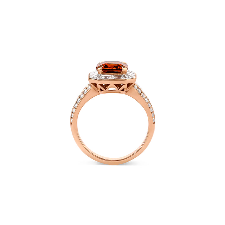 LA MINIERA Rose Gold Diamond ring with Natural Spessartine Garnete