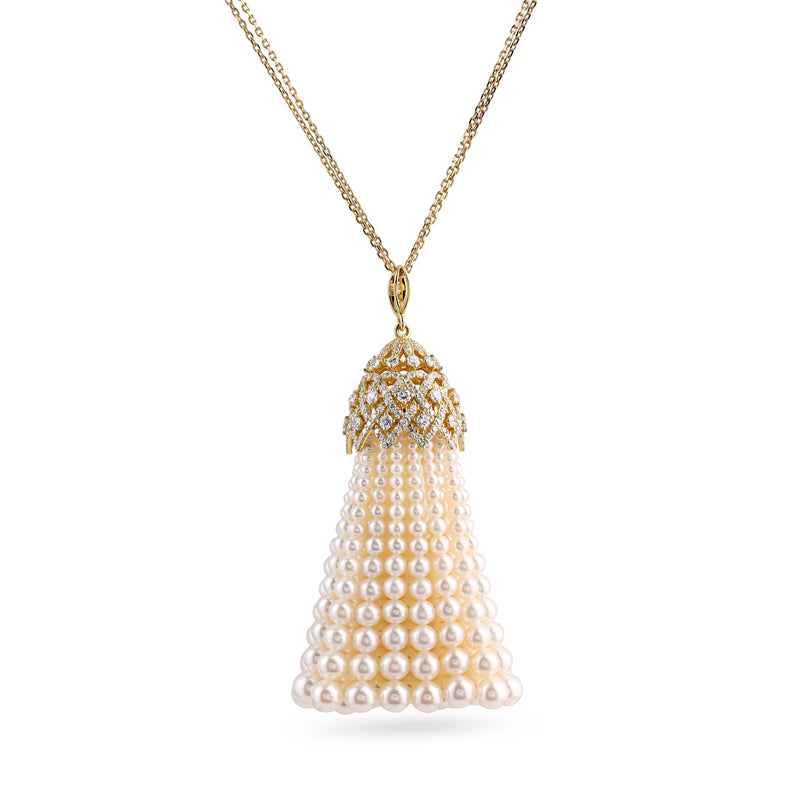 BAHR Yellow Gold Diamond Pendant with Pearls