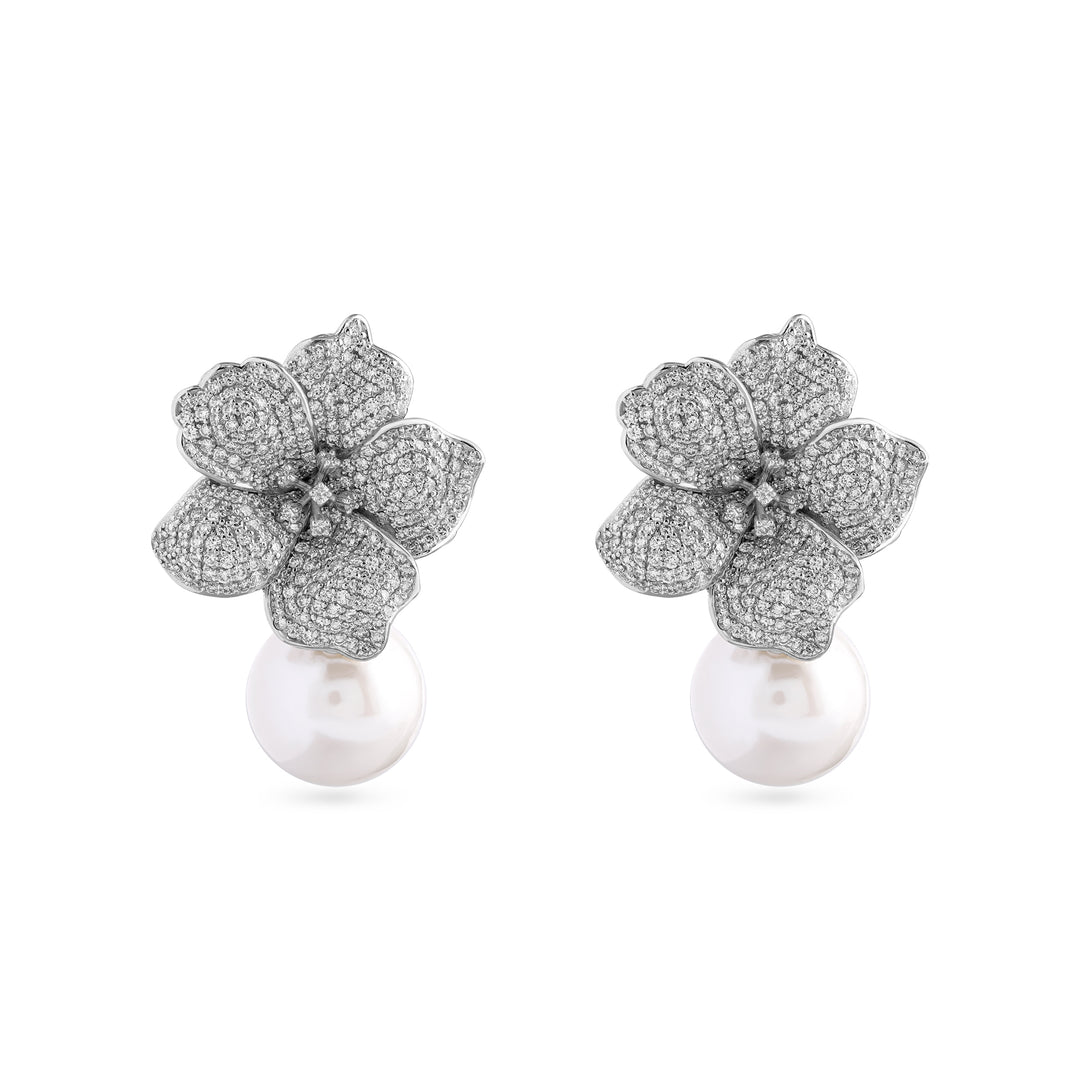BAHR Flower Diamond Earring with Pearl Drop