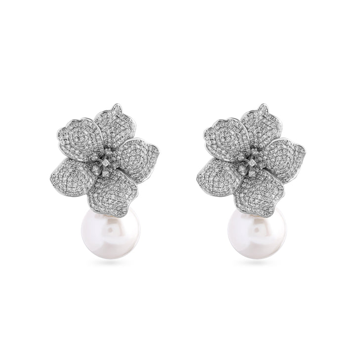 BAHR Flower Diamond Earring with Pearl Drop