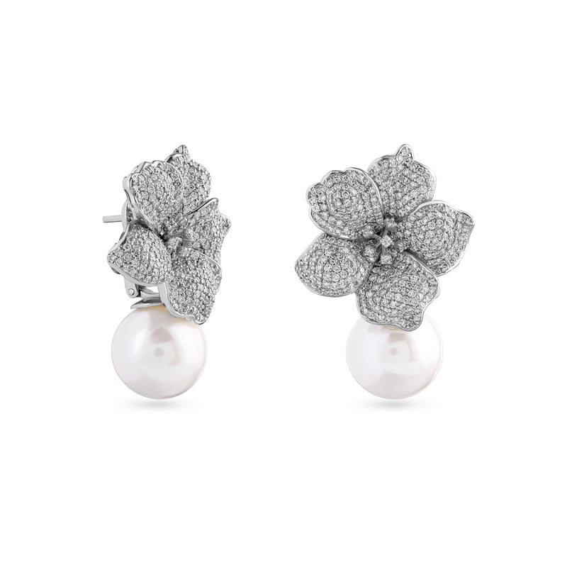 BAHR Flower Diamond Earring with Pearl Drop