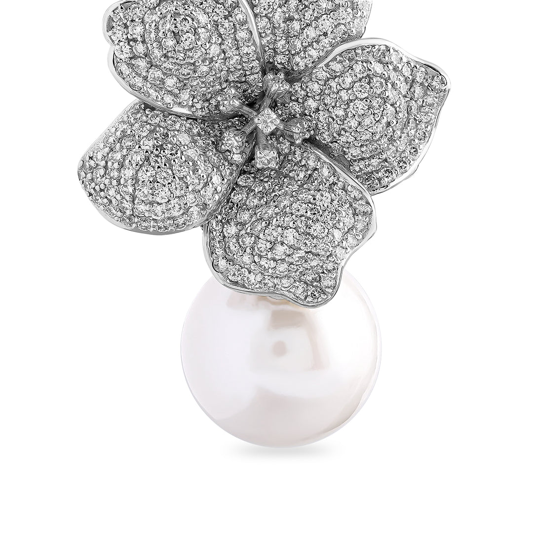 BAHR Flower Diamond Earring with Pearl Drop