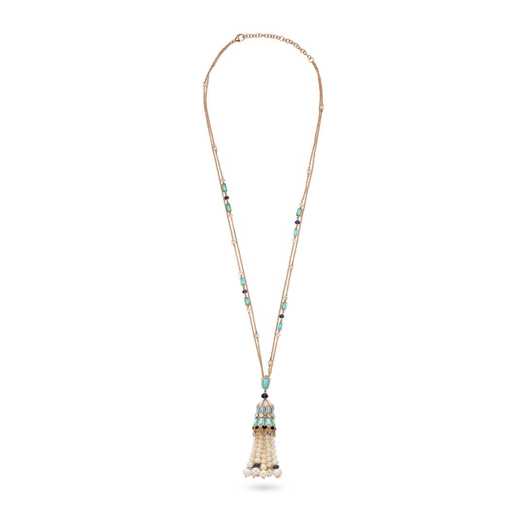 BAHR diamond rose gold pendant with pearls and blue sapphire