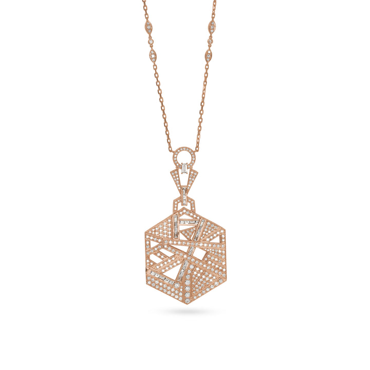 VISTA Large Rose Gold hexagon  Diamond Pendant
