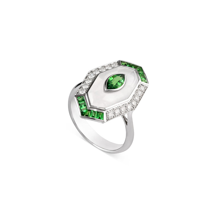LA MINIERA EXCUBERANT WHITE GOLD DIAMOND RING WITH TSAVORITE