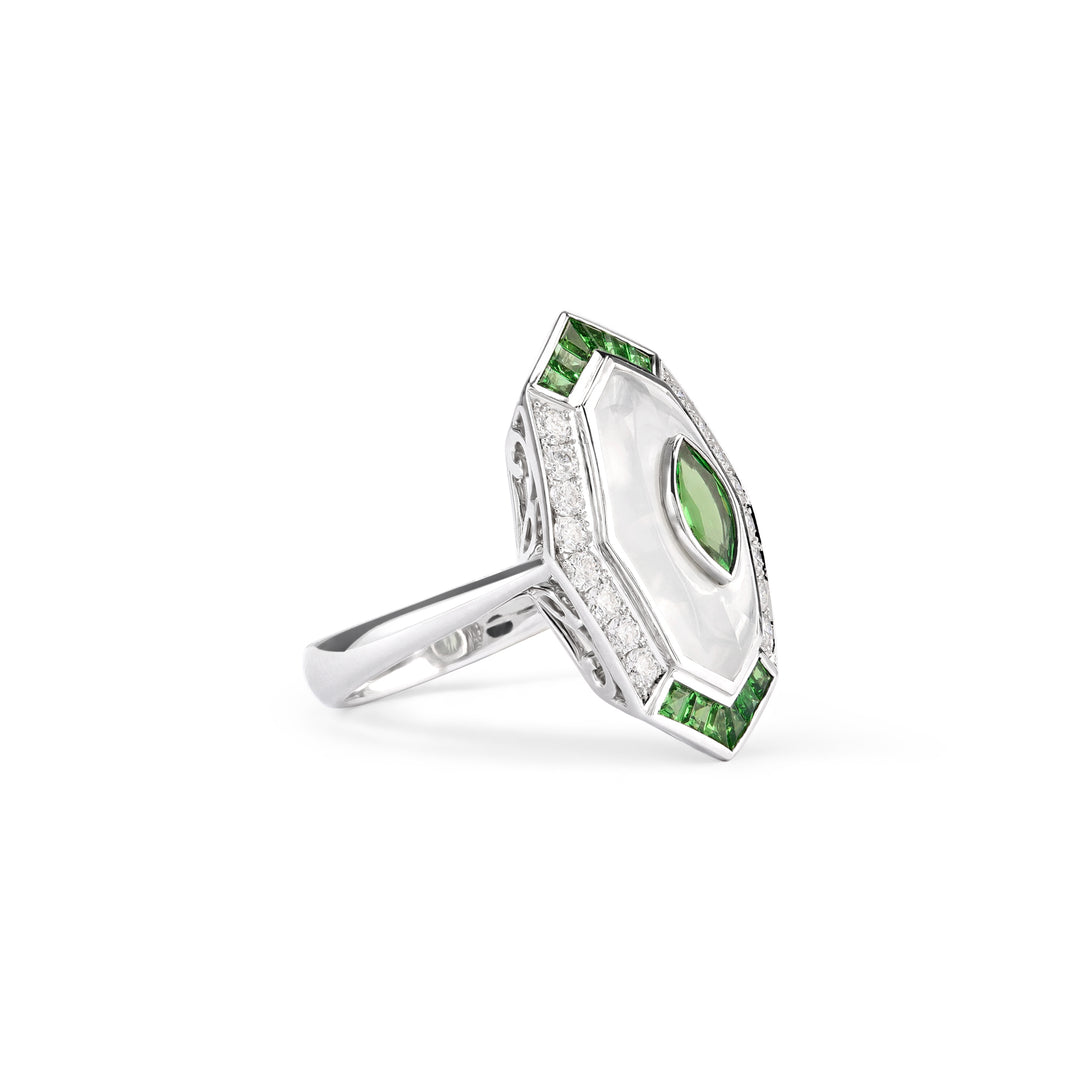 LA MINIERA EXCUBERANT WHITE GOLD DIAMOND RING WITH TSAVORITE