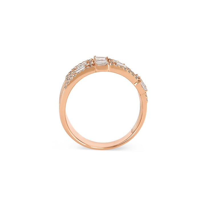 DILARA Rose Gold Claw Baguette Diamond Ring